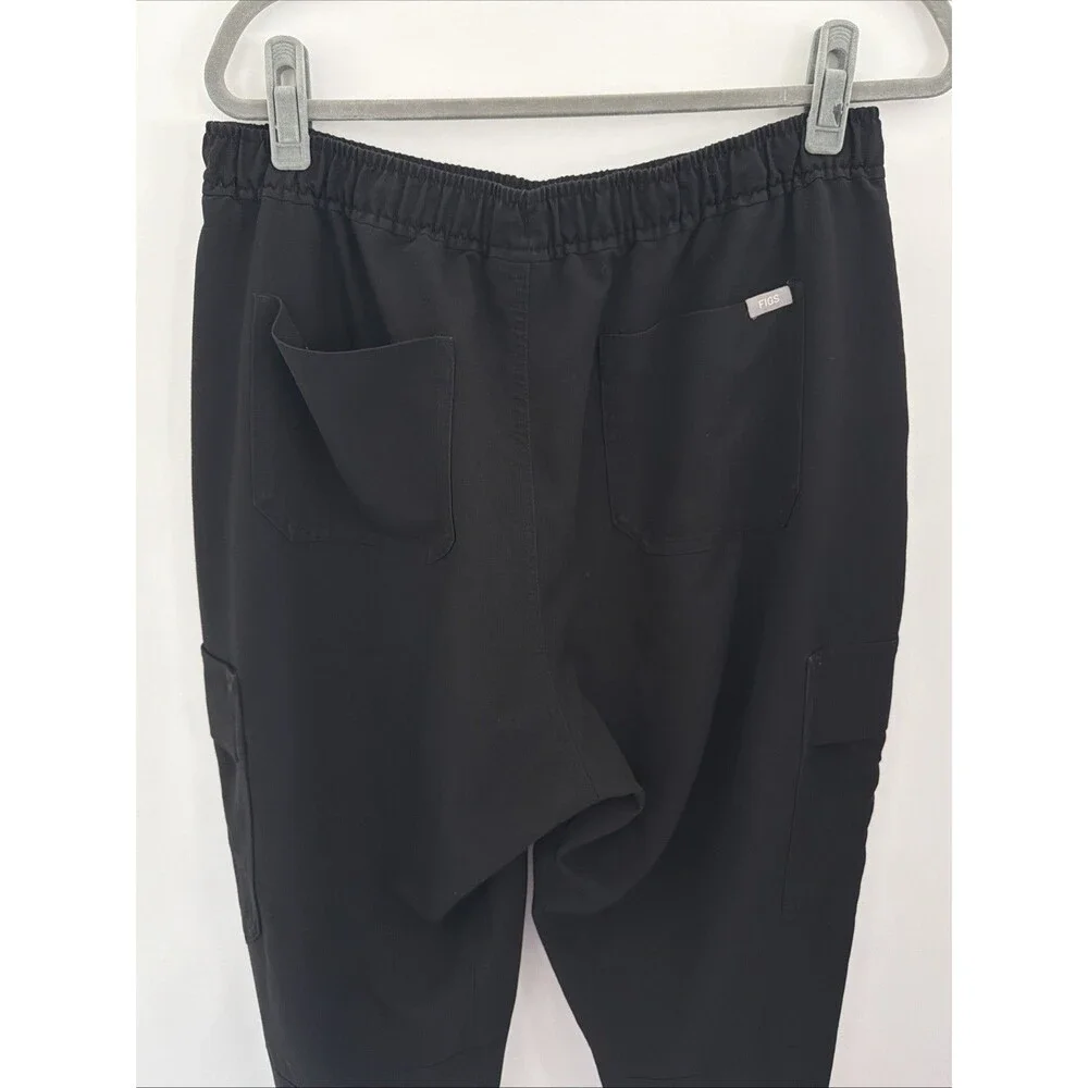 FIGS Tansen Cargo Joggers Scrub Pants Mens XL Black Drawstring Pockets Stretch